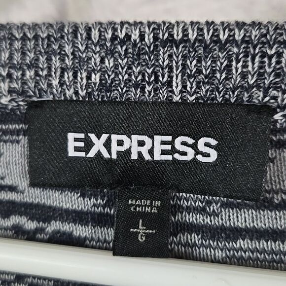 Express Men’s Striped Knit Sweater Henley Neck Black White Pullover Large Cotton - Picture 5 of 10